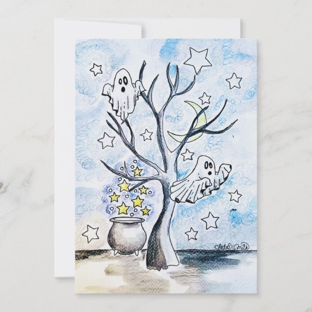 Cartão De Festividades Ghost Halloween Print (Frente)