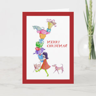 Cartão De Festividades Gifts Girl Christmas Card