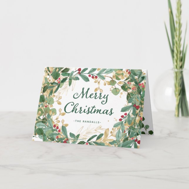 Cartão De Festividades Gilded Greenery | Feliz Natal (Frente)