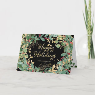 Cartão De Festividades Gilded Greenery Preto   Boas Festas
