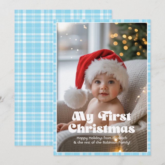 Cartão De Festividades Ginga Azul Celeste Meu Primeiro Natal Bebê (Frente/Verso)