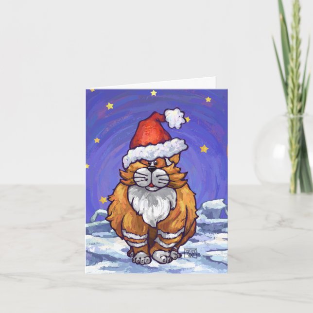 Cartão De Festividades Ginger Cat Natal (Frente)