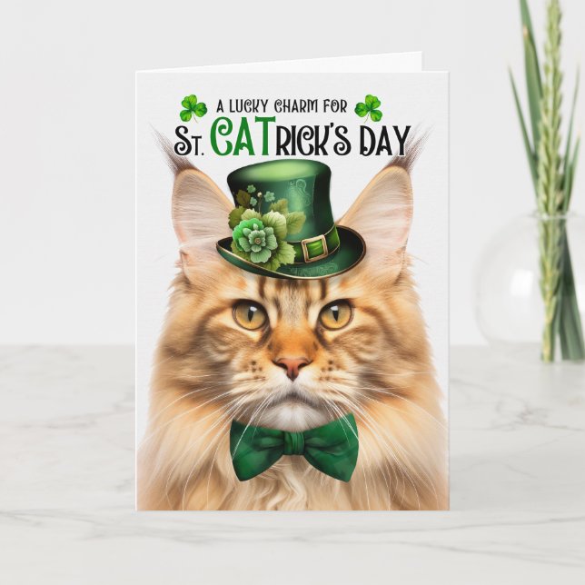 Cartão De Festividades Ginger Maine Coon St CATrick's Day Sorte (Frente)