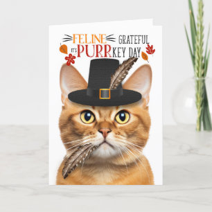 Cartão De Festividades Ginger Tabby Cat Grateful para PURRkey Day