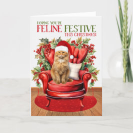 Cartão De Festividades Ginger Tabby Christmas Cat FELINE Festivo