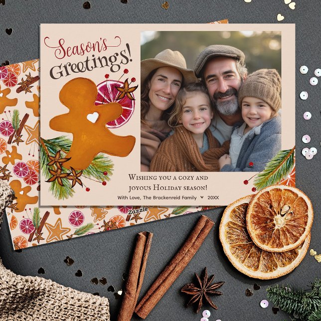 Cartão De Festividades Gingerbird Man Seasons Saudações Foto Natal (Criador carregado)