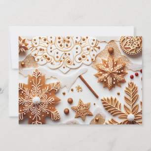 Cartão De Festividades Gingerbread Brilhante e Flocos de Neve de Canela