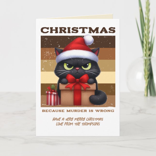 Cartão De Festividades Gingerbread Glow Funny Cat Retro Christmas Photo (Frente)