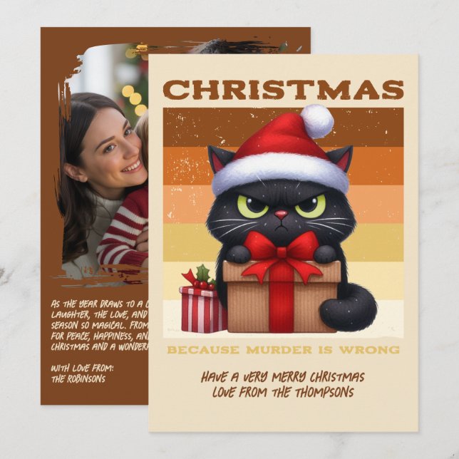 Cartão De Festividades Gingerbread Glow Funny Cat Retro Christmas Photo (Frente/Verso)