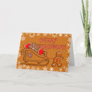 Cartão De Festividades GINGERBREAD MAN, COOKIE & SLEIGH by SHARON SHARPE