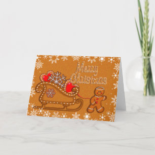 Cartão De Festividades GINGERBREAD MAN, COOKIE & SLEIGH por SHARON SHARPE