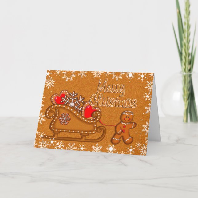 Cartão De Festividades GINGERBREAD MAN, COOKIE & SLEIGH por SHARON SHARPE (Frente)