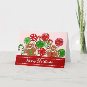 Cartão De Festividades Gingerbreads de Natal vermelhos