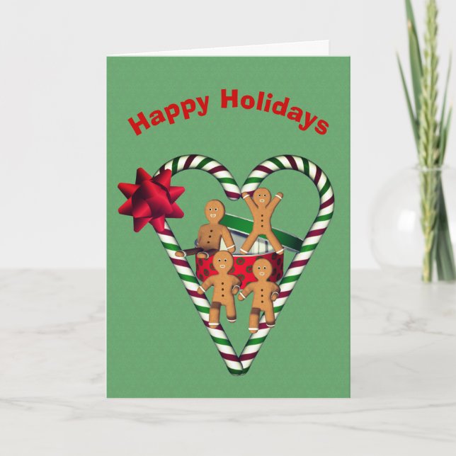 Cartão De Festividades Gingercake Men Candy Cane Heart Card (Frente)