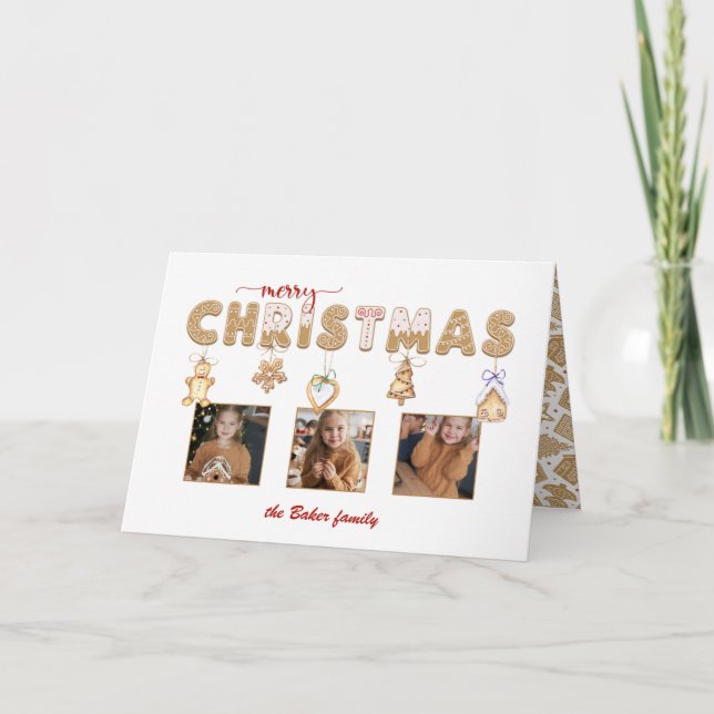 Cartão De Festividades Gingerpão bonito, multifoto de Natal feliz (Frente)