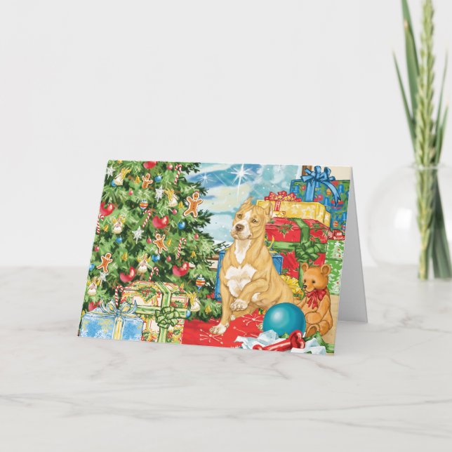 Cartão De Festividades Gingerpão Deseja Bater Touro Terrier Arte de Natal (Frente)