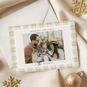 Cartão De Festividades Gingham Bege Macio Foto Natal