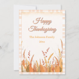 Cartão De Festividades Gingham Boho Pampas Grass Ação de Graças Russo