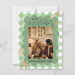 Cartão De Festividades Gingham Scallop Green Photo Christmas
