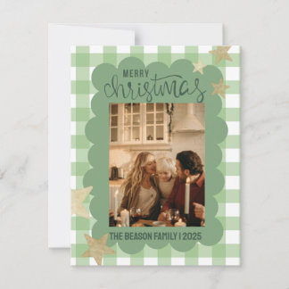 Cartão De Festividades Gingham Scallop Green Photo Christmas