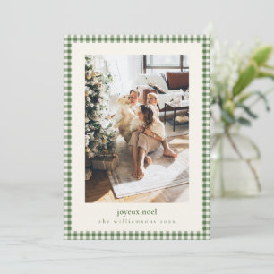 Cartão De Festividades Gingham Verde Xadrez Joyeux Noel Foto Natal
