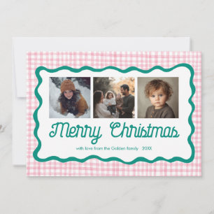 Cartão De Festividades Gingham Wavy Pink Green Christmas Personalizado 3