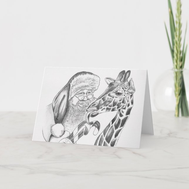 Cartão De Festividades Girafa de Natal e Papais noeis (Frente)