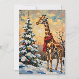 Cartão De Festividades Girafa de Natal Vintage na Savana Nevada