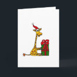 Cartão De Festividades Girafa engraçado no design do Natal do chapéu do<br><div class="desc">Girafa engraçado maravilhoso que veste um chapéu do papai noel e que abre um Natal original art. do presente de Natal.  Pode igualmente adicionar o texto feito sob encomenda e mudar a cor do fundo ao pedir.</div>