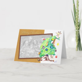 Cartão De Festividades Girafa que come a árvore de Natal