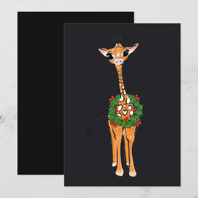 Cartão De Festividades Girafas de Natal Festivas com Holly Wreath (Frente/Verso)
