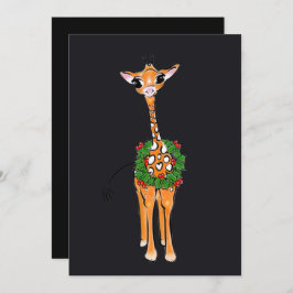 Cartão De Festividades Girafas de Natal Festivas com Holly Wreath