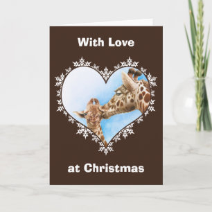 Cartão De Festividades Giraffe & Calf Snowflake Heart Christmas Card