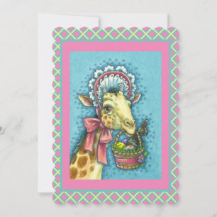 CARTÃO DE FESTIVIDADES GIRAFFE EM BONNET DE PÁSCOA CUTA, GOLPE DE BAQUET