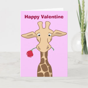 Cartão De Festividades Giraffe with a Rose Valentine Card