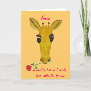 Cartão De Festividades Giraffe with Valentine Rose Add name front