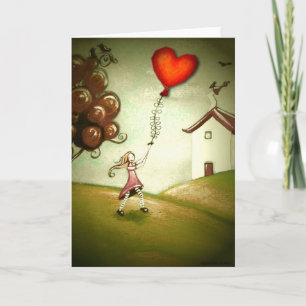 Cartão De Festividades Girl Flying a Heart-Shaped Kite (Customizable)
