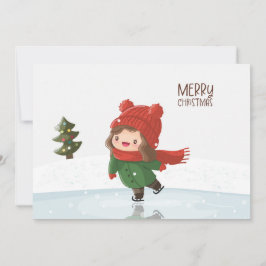 Cartão De Festividades Girl Skating on Ice at Christmas