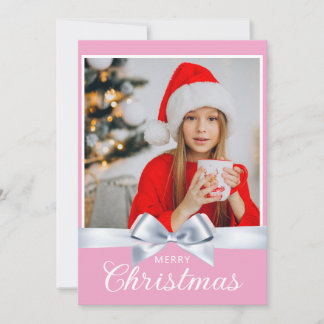 Cartão De Festividades Girly Pink One Foto Feliz Saudação de Natal