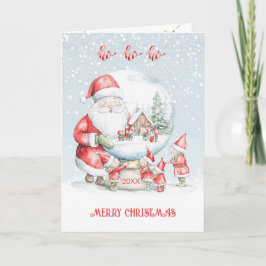 Cartão De Festividades Giz Santa Elfo Natal Globo de Neve Crianças