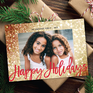 Cartão De Festividades Glam Dourado Glitter Happy Holidays Script 1 Foto