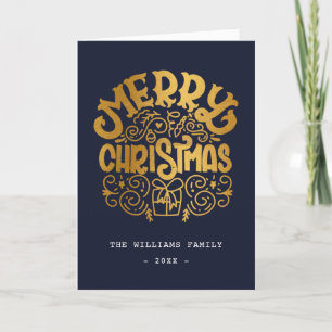Cartão De Festividades Glam Gold Foil Merry Christmas Blue Personalizado