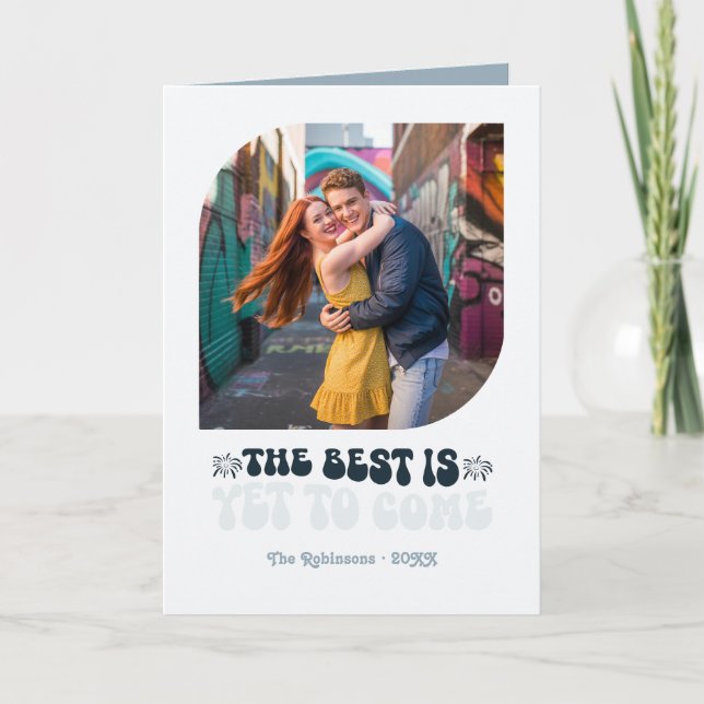 Cartão De Festividades Glamour Gelado Champanhe Retro Foto de Ano Novo (Frente)