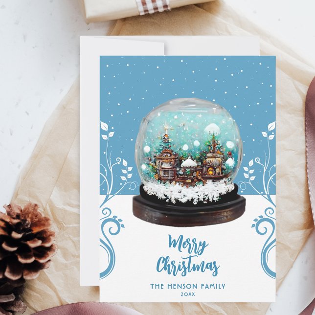 Cartão De Festividades Glass Snowball Winter Village Foliage Christmas (Criador carregado)