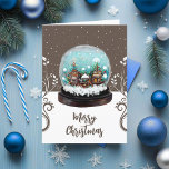Cartão De Festividades Glass Snowball Winter Village Snowflakes Brown<br><div class="desc">Vidro Festivo Snowball Flocos de neve da Vila de inverno Cartão de Natal Castanho. O conto de fadas se casa no inverno com neve e belos flocos de neve. Lindas plantas de escalada brancas e marrons. Um desejo Feliz de Natal em um roteiro de tendências. Você pode mudar o texto....</div>