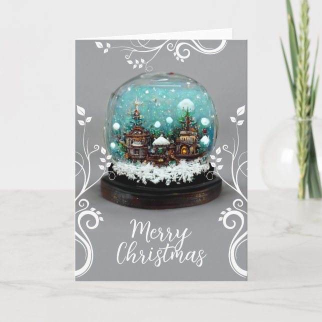 Cartão De Festividades Glass Snowball Winter Village Snowflakes Natal (Frente)