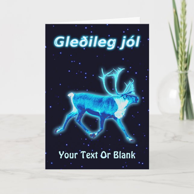 Cartão De Festividades Gleðileg Jól - Azul das Caraíbas (Reindeer) (Frente)