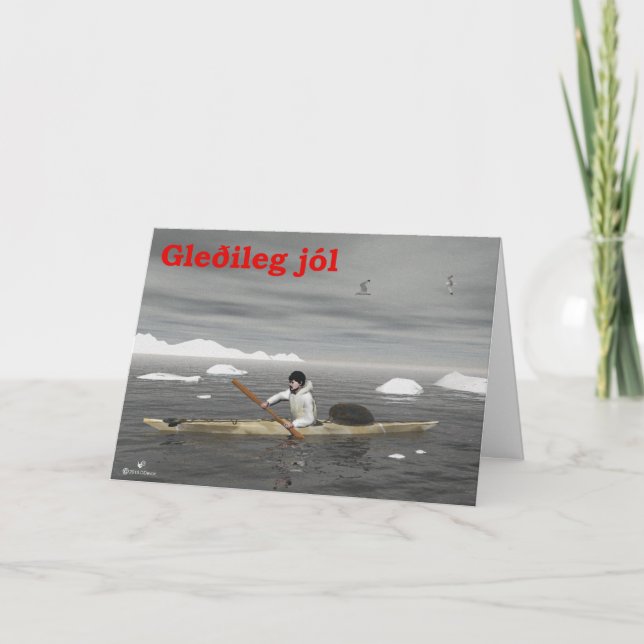 Cartão De Festividades Gleðileg Jól - Inuit Kayak (Frente)