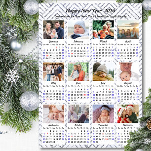 Cartão De Festividades Glitter de Foto Silver da Família Moderna do Calen