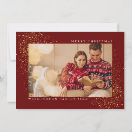 Cartão De Festividades Glitter Dourado de Natal Elegante Red Merry